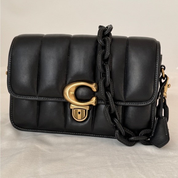 COACH Pillow Studio 25 Shoulder Bag With Quilting Black/ Gold with 2 Straps - Picture 1 of 15